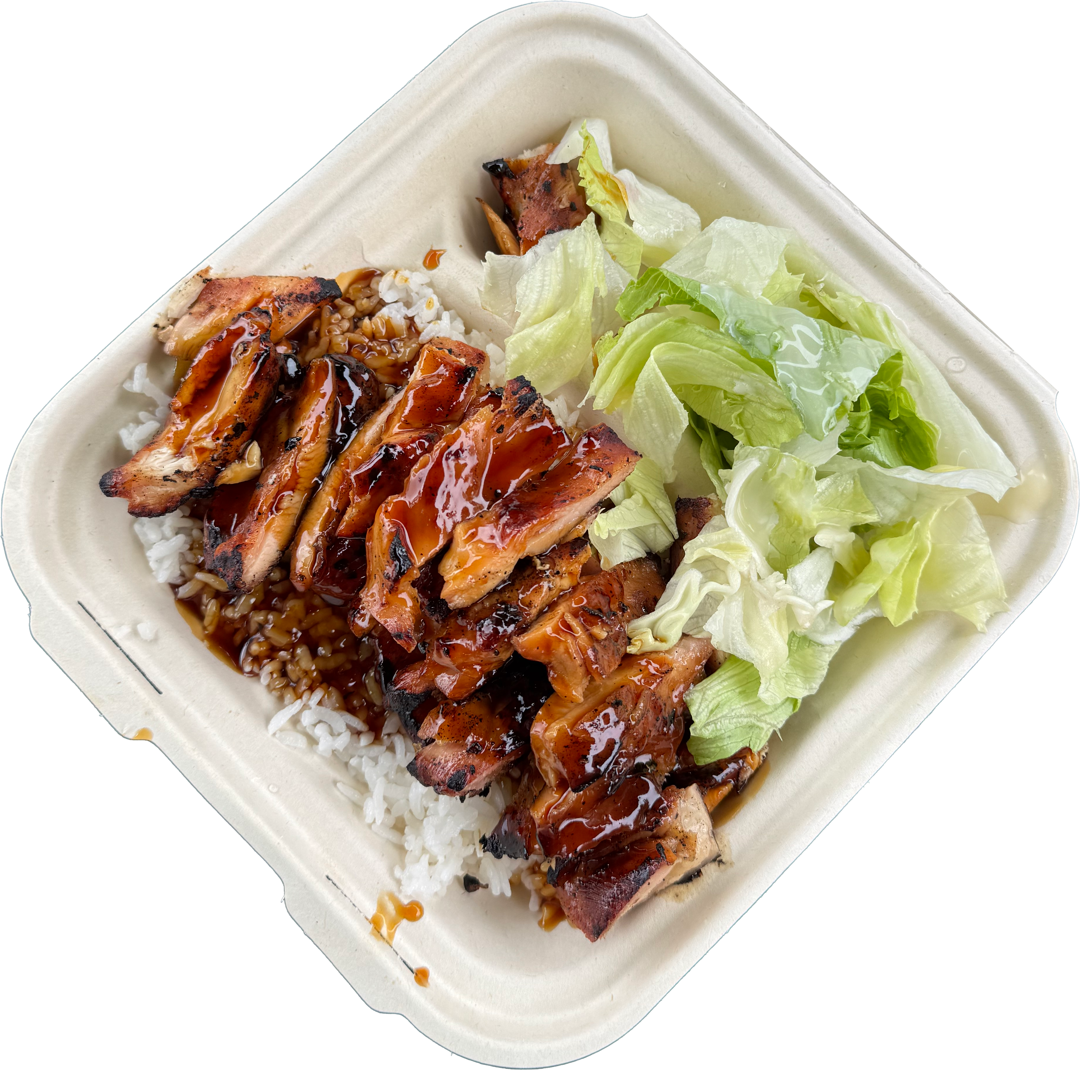 A plate of chicken katsu drizzled with katsu sauce served alongside sauteed onions, carrots and mushrooms